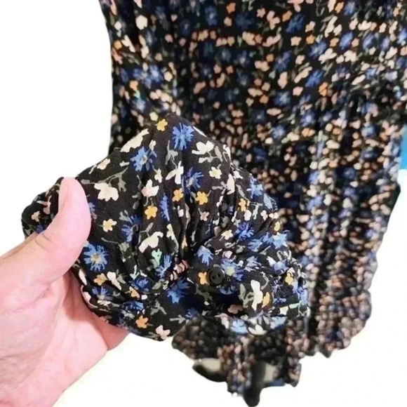 ZARA Dress Floral Mini Long Sleeves Black Blue Yellow Chiffon Y2K Women's Med - Picture 10 of 16